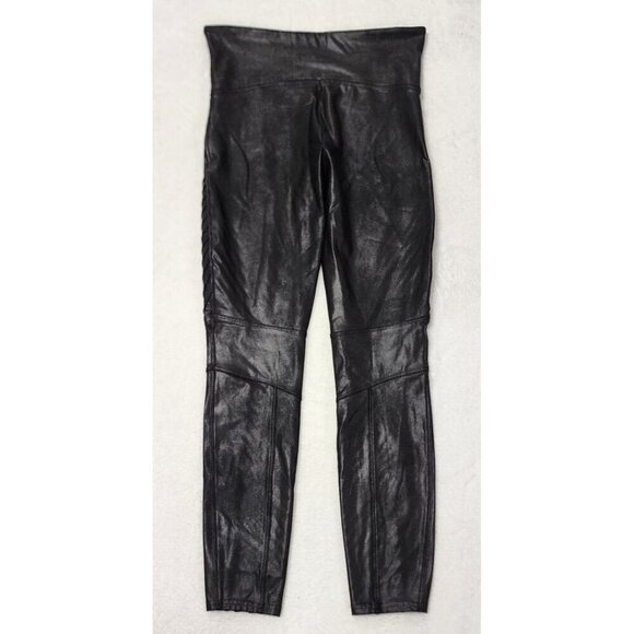 Spanx Motto Style Faux Leather Leggings in Black Size Medium Petite - Picture 5 of 7